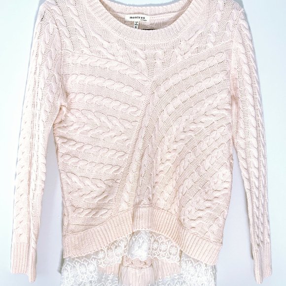 Monteau Pink Sweater with lace trim - Picture 1 of 3